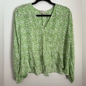 LOFT White and Green Floral Blouse